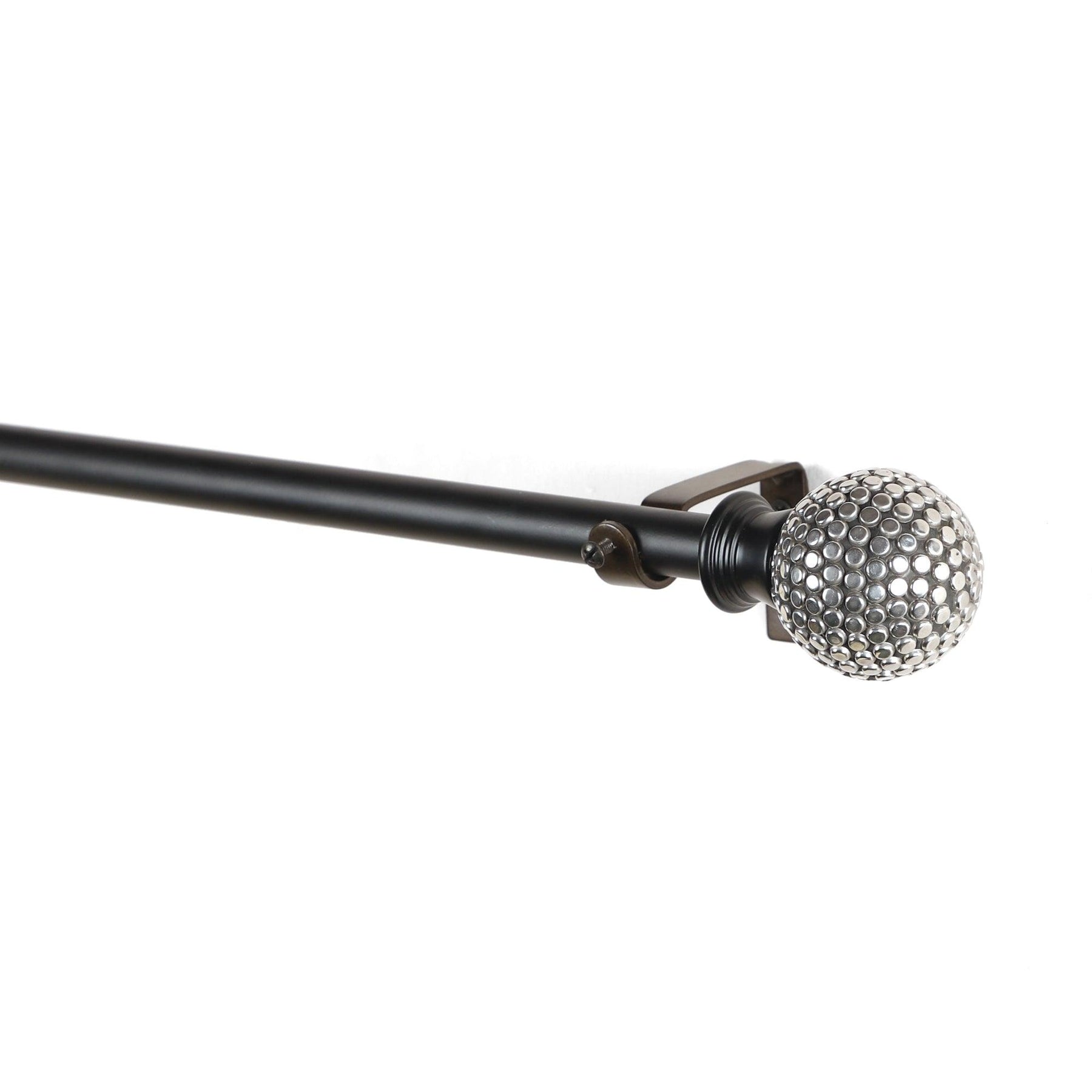 Black Extendable Telescopic Curtain Pole | Rod With Studded Ball Finials | 61-366cm-1