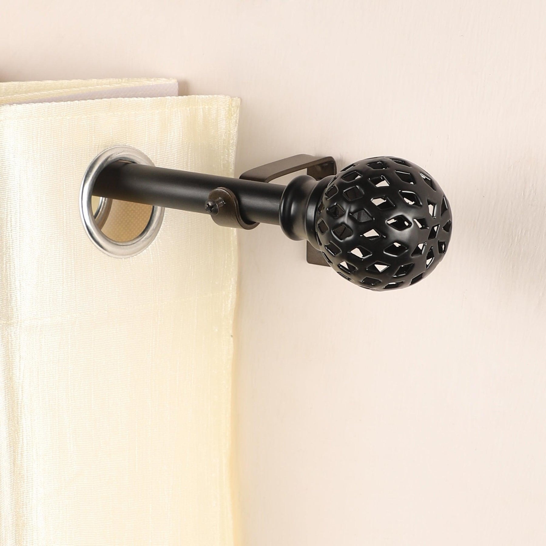 Black Extendable Curtain Pole | Geometric Finials | 61-366cm-0