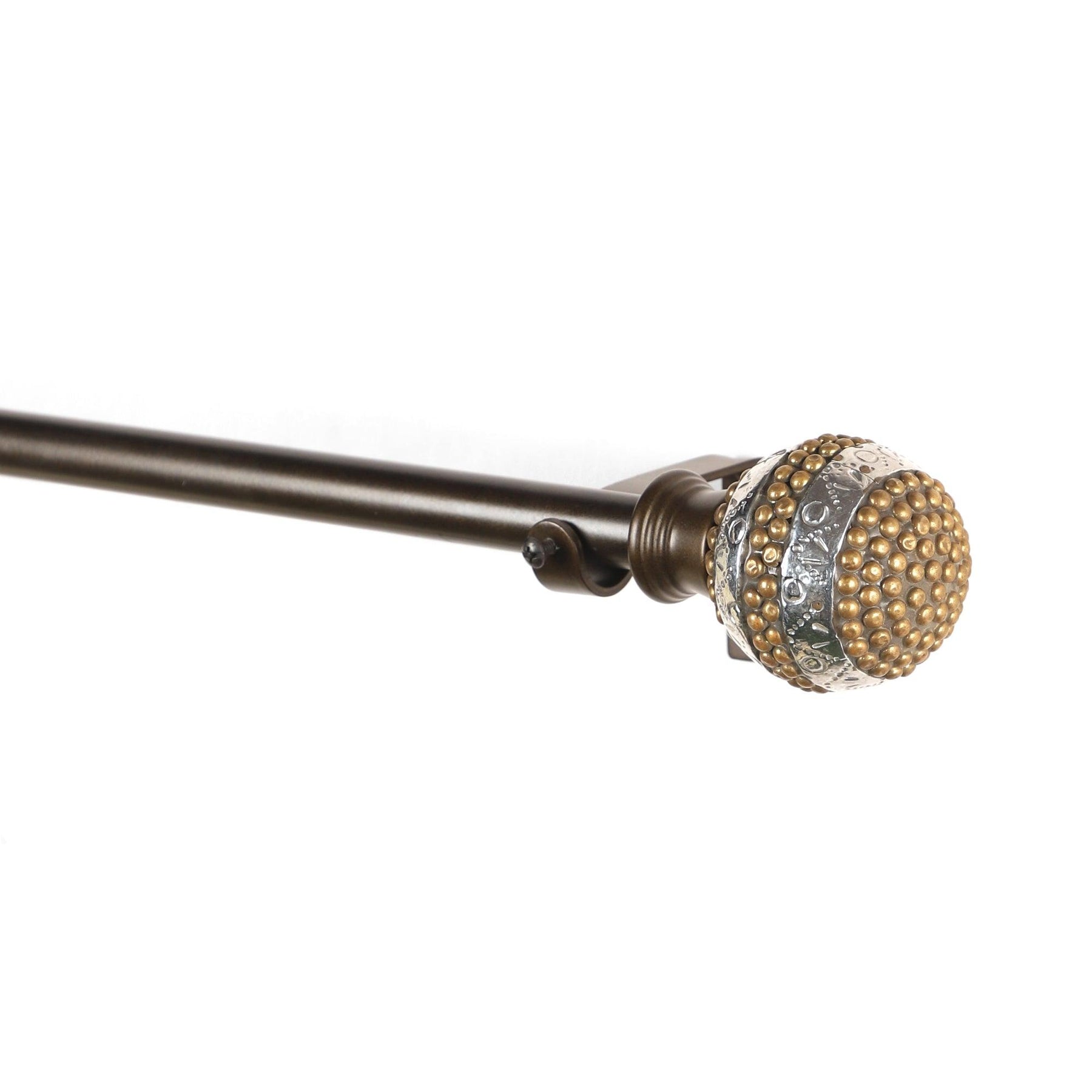 Black Extendable Telescopic Curtain Pole | Rod With Antique Brass Studded Finials | 61-366cm-1