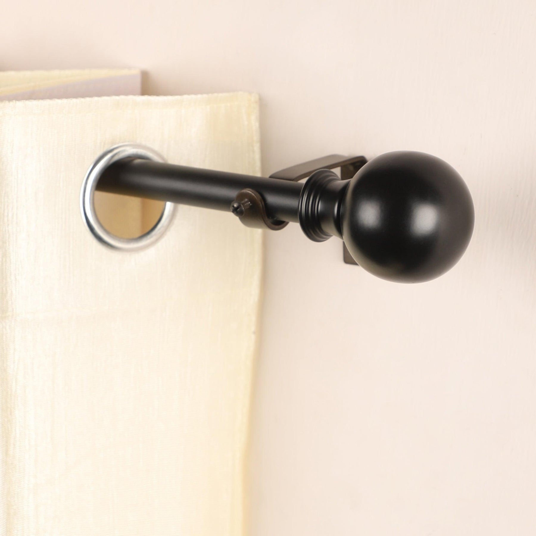 Black Extendable Curtain Pole | Ball Finials | 61-366cm-0
