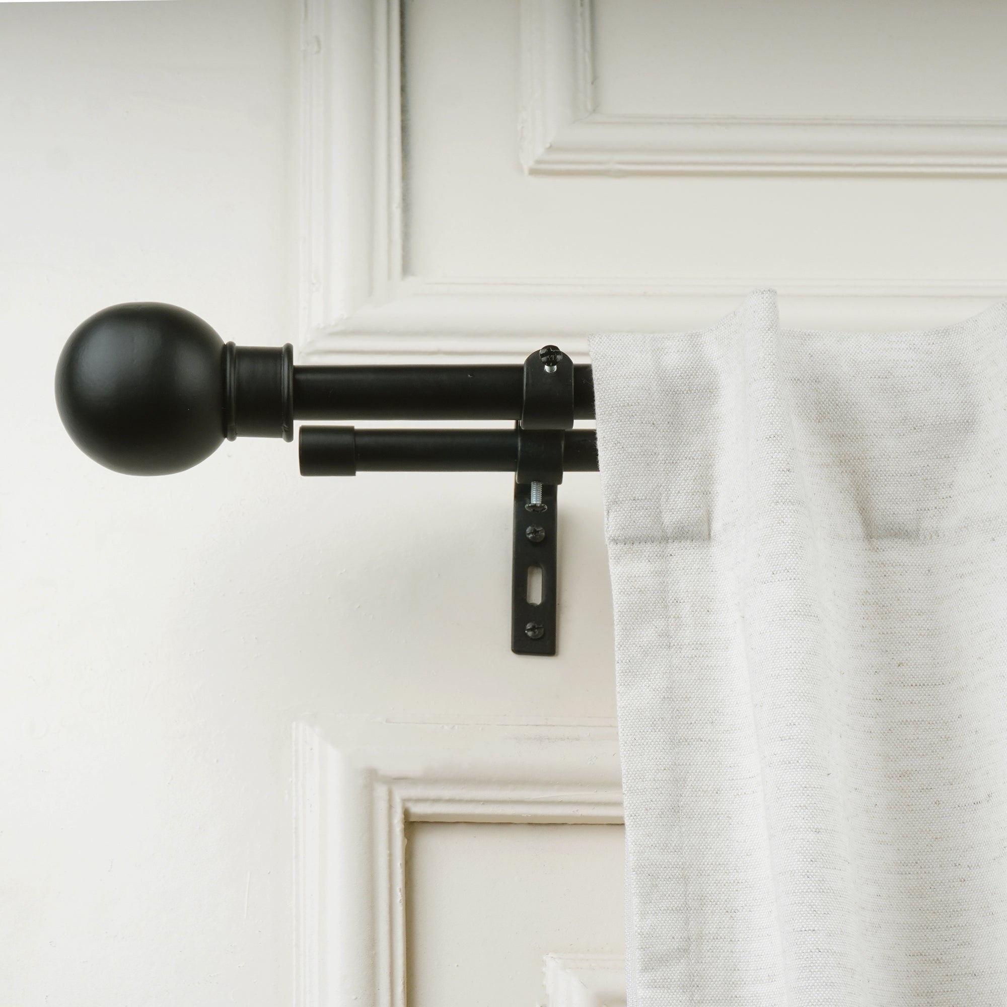 Matt Black Extendable Double Curtain Pole with Matt Black Ball Finials - 28-144 Inch-0