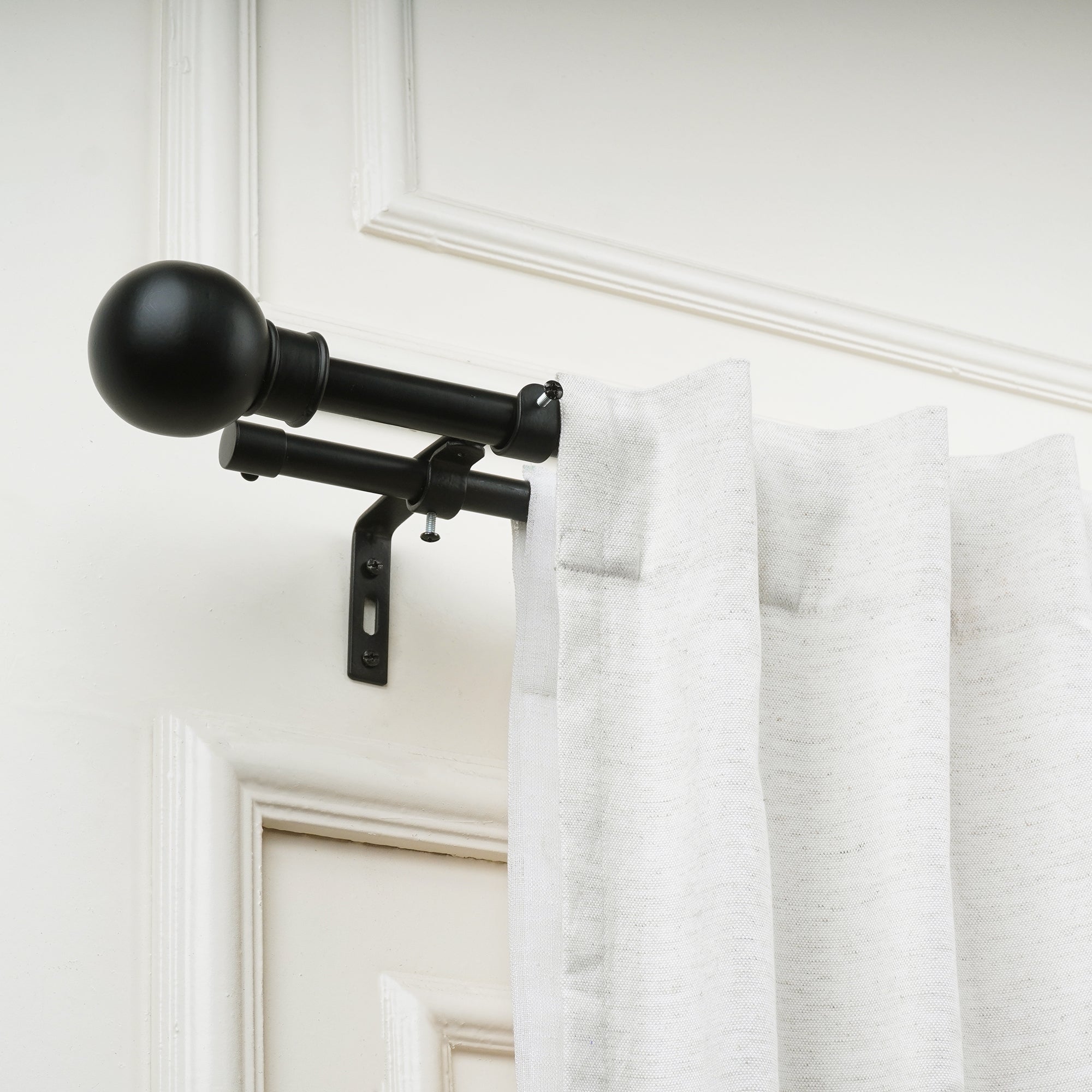 Matt Black Extendable Double Curtain Pole with Matt Black Ball Finials - 28-144 Inch-1