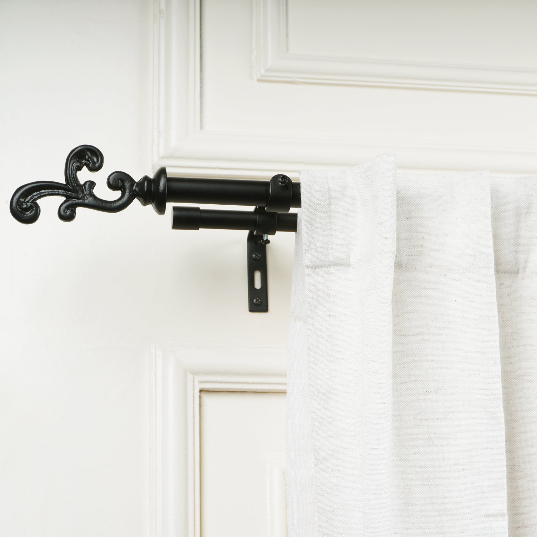 Black Extendable Double Curtain Pole | Ornate Finials | 28 to 144 Inch | Strong & Durable-0