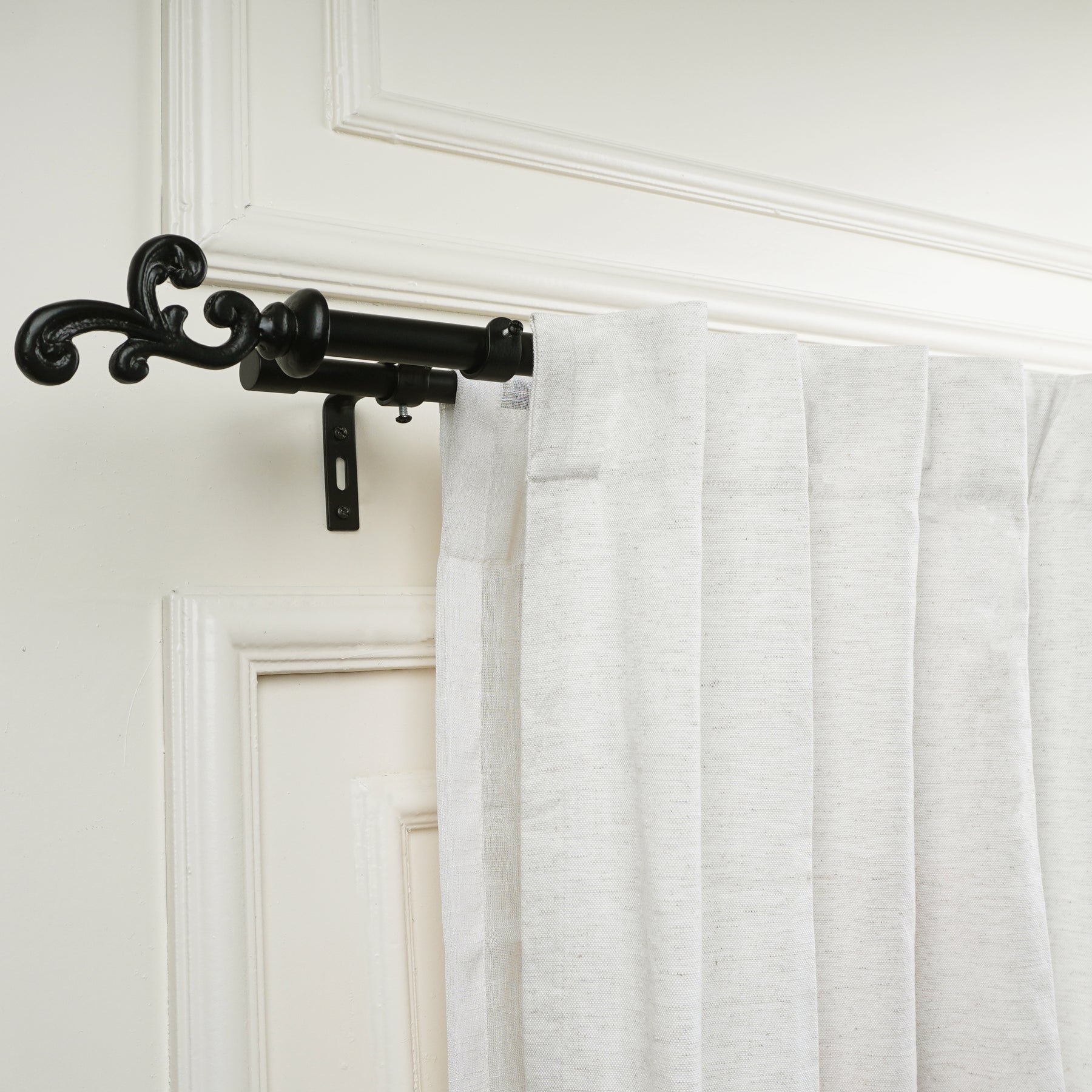 Black Extendable Double Curtain Pole | Ornate Finials | 28 to 144 Inch | Strong & Durable-2