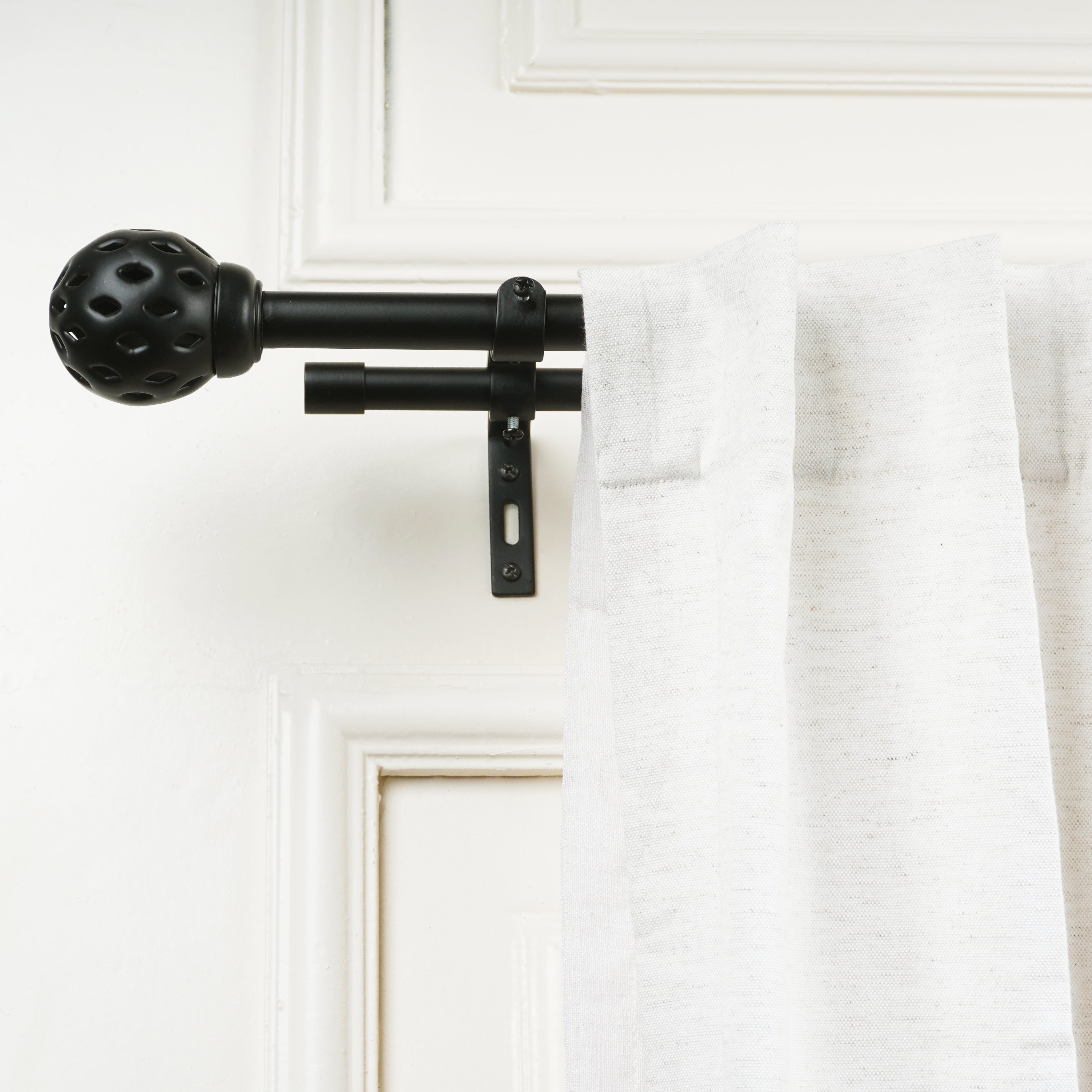 Double Curtain Pole | Black | Extendable & Adjustable | 28-144 Inch | Geometric Ball Finials-0