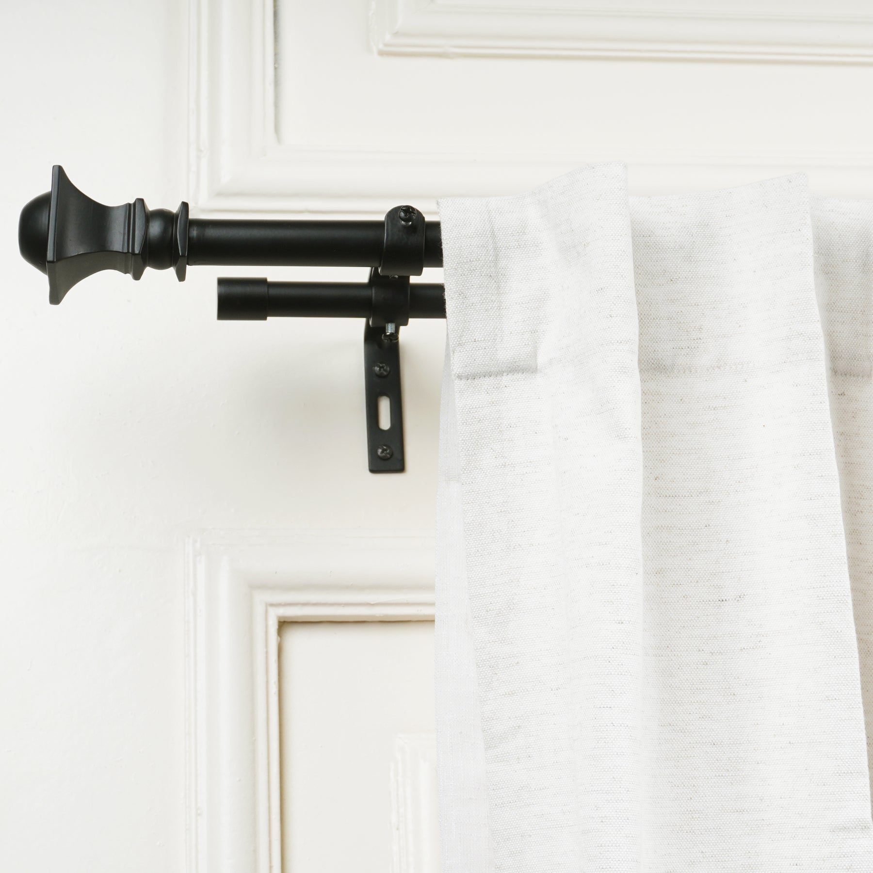 Black Extendable Double Curtain Rod with Decorative Urn Finials | All Window Sizes-0