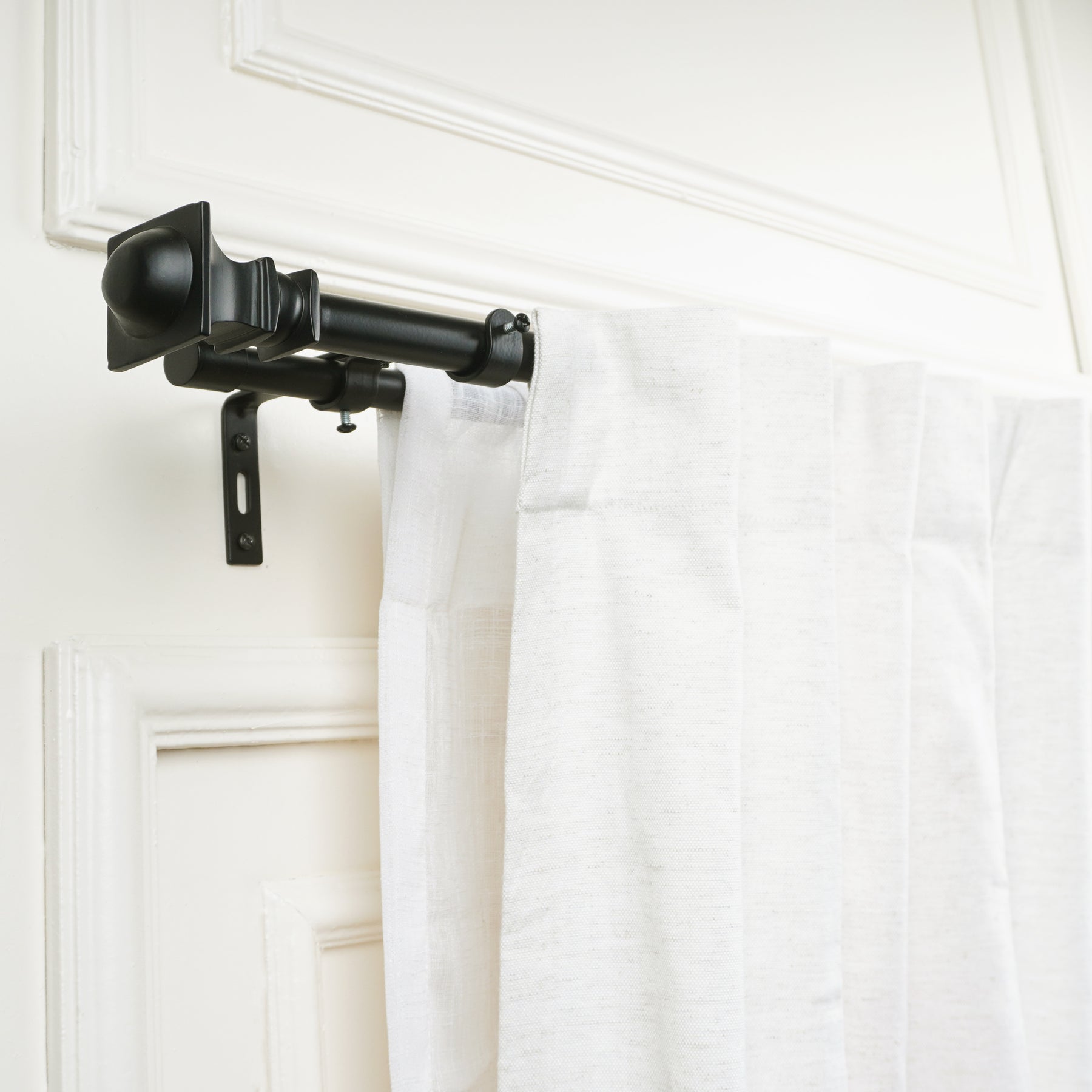 Black Extendable Double Curtain Rod with Decorative Urn Finials | All Window Sizes-2