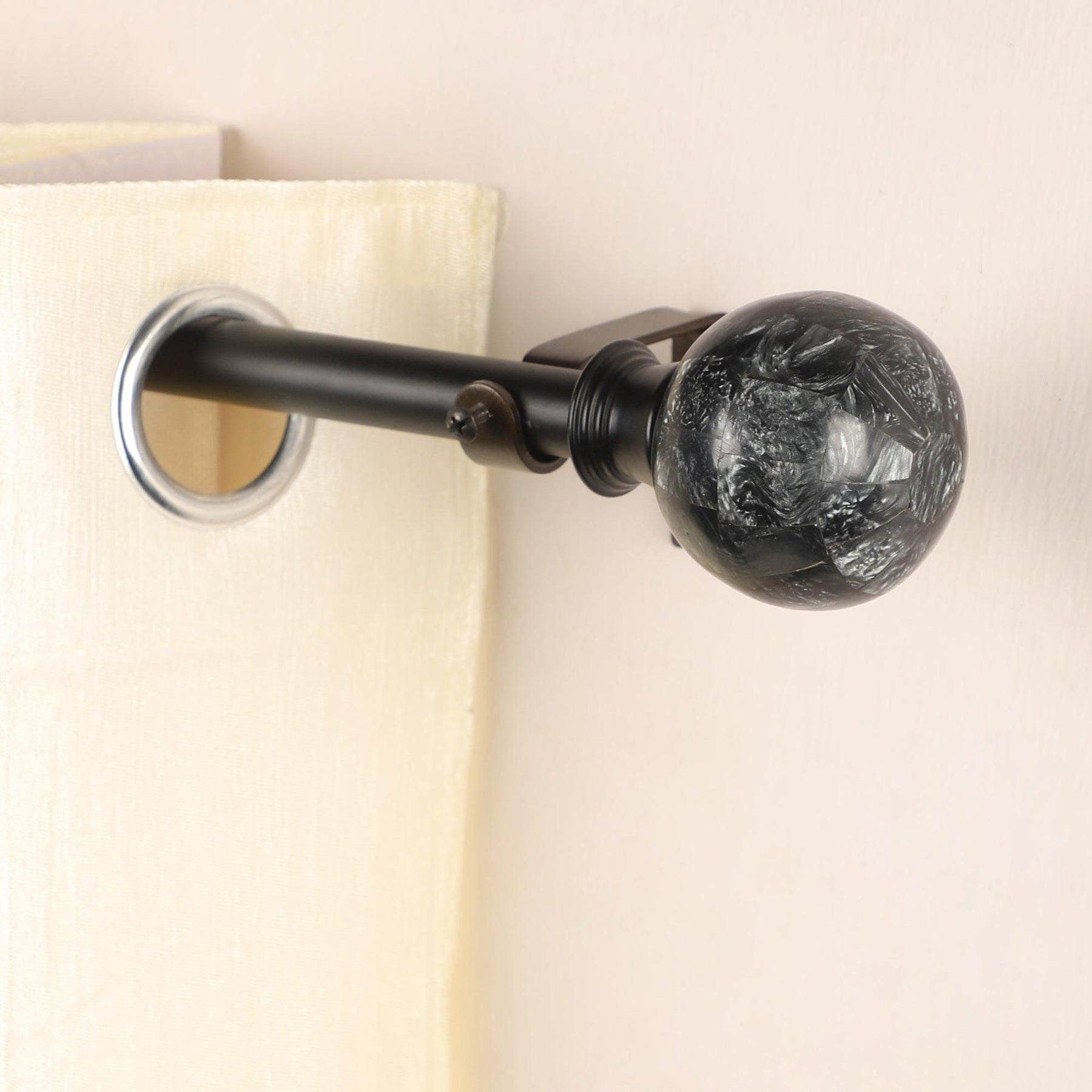 Black Extendable Telescopic Curtain Pole | Rod With Marbled Ball Finials | 61-366cm-0