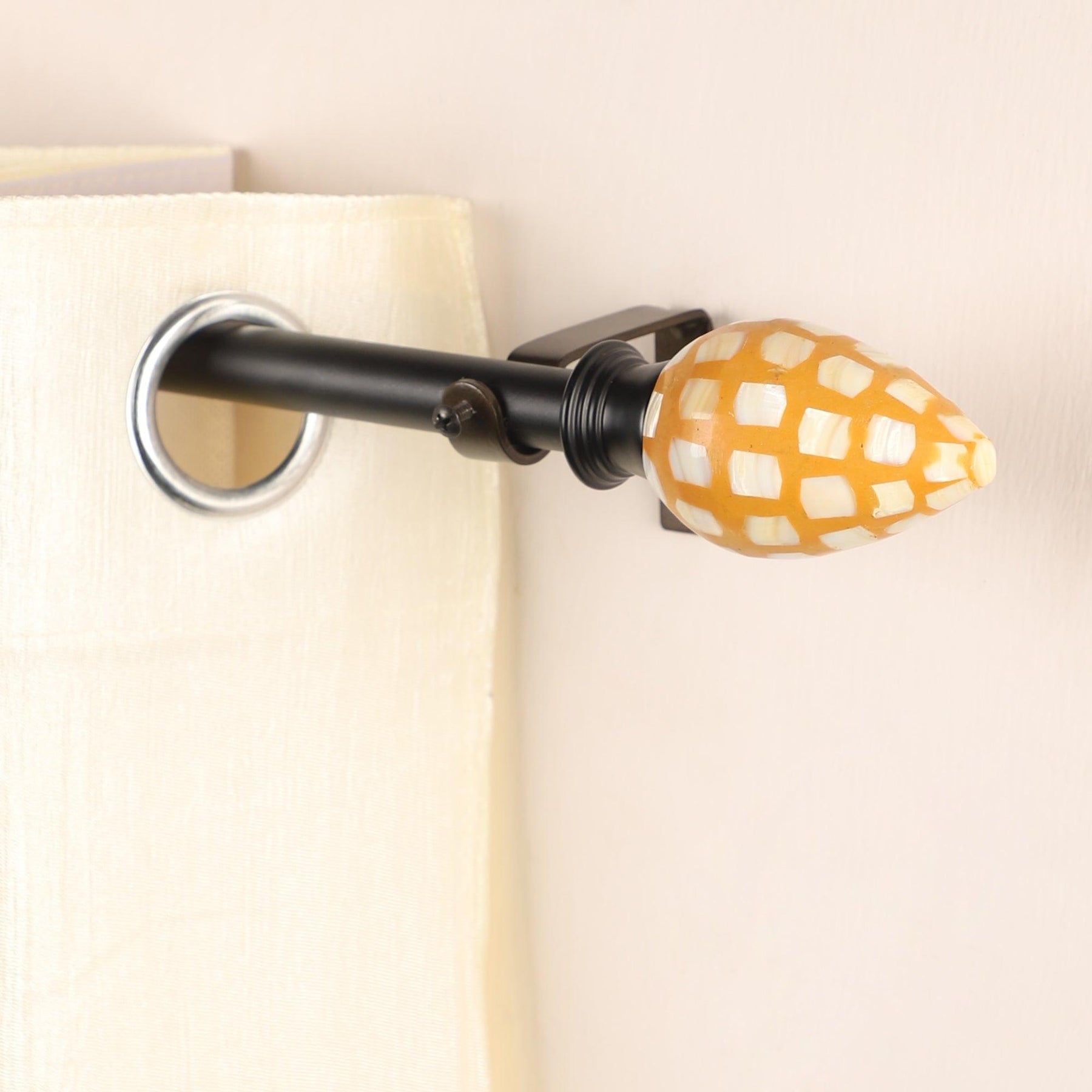 Black Extendable Curtain Pole | Marbled Teardrop Finials | 61-366cm-0