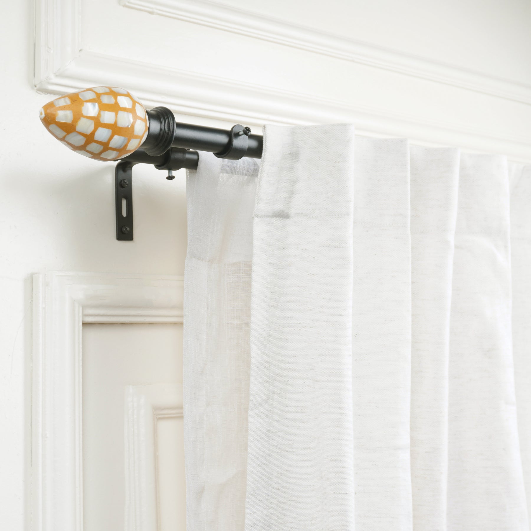 Black Double Curtain Pole Set with Ceramic Corn Cob Finials - Extendable, Telescopic, Rustproof - 71-122cm, 122-224cm, 213-366cm-2