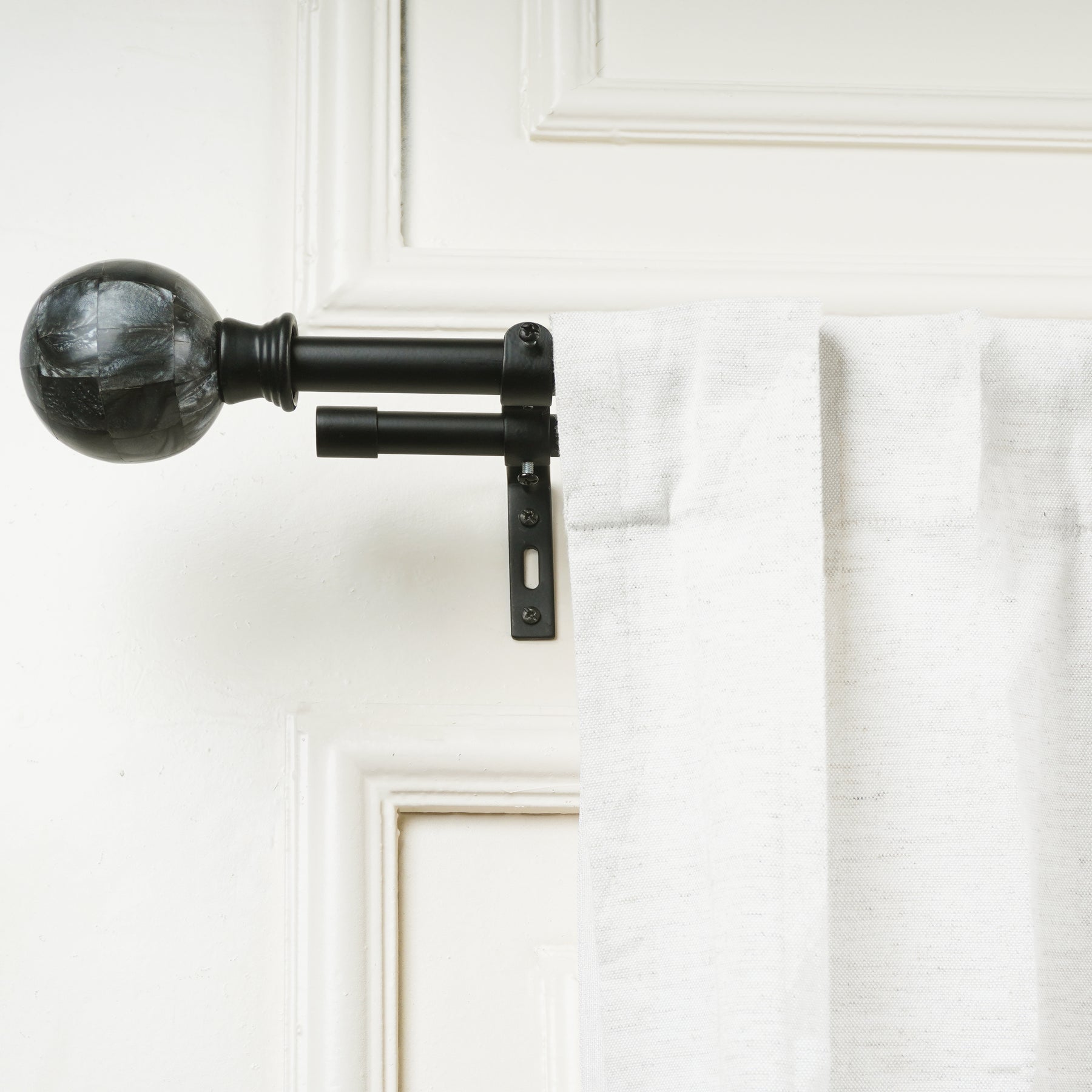 Double Curtain Pole | Matt Black | Extendable & Adjustable | 28-144 Inch | Marble Finials-0