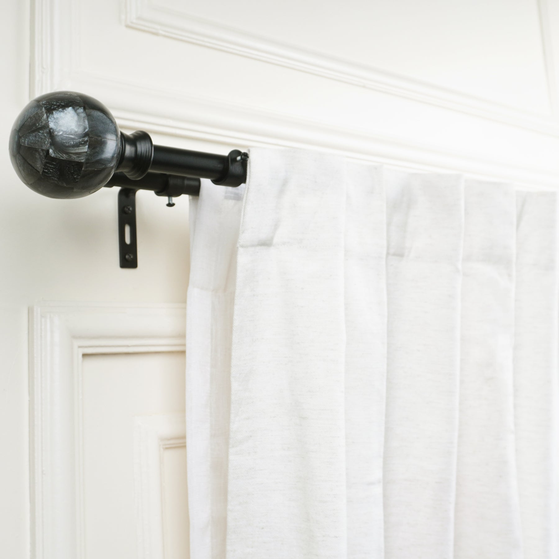 Double Curtain Pole | Matt Black | Extendable & Adjustable | 28-144 Inch | Marble Finials-2