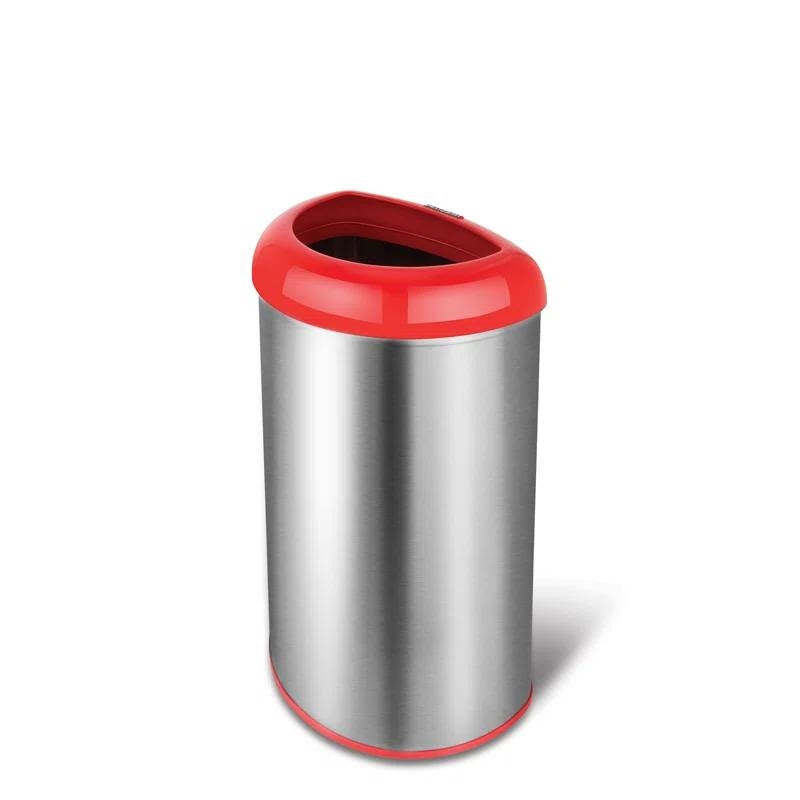 13-Gallon Stainless Steel Trash Can with Red Open Top-1