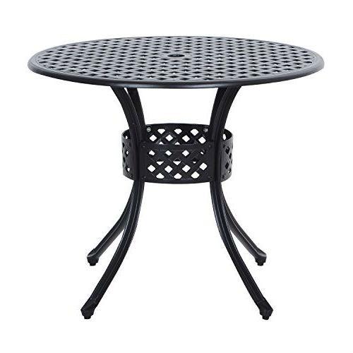 Round Metal 36-inch Outdoor Patio Table in Black Cast Aluminum - PRHOMZ