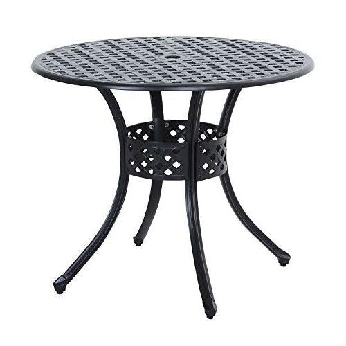 Round Metal 36-inch Outdoor Patio Table in Black Cast Aluminum - PRHOMZ