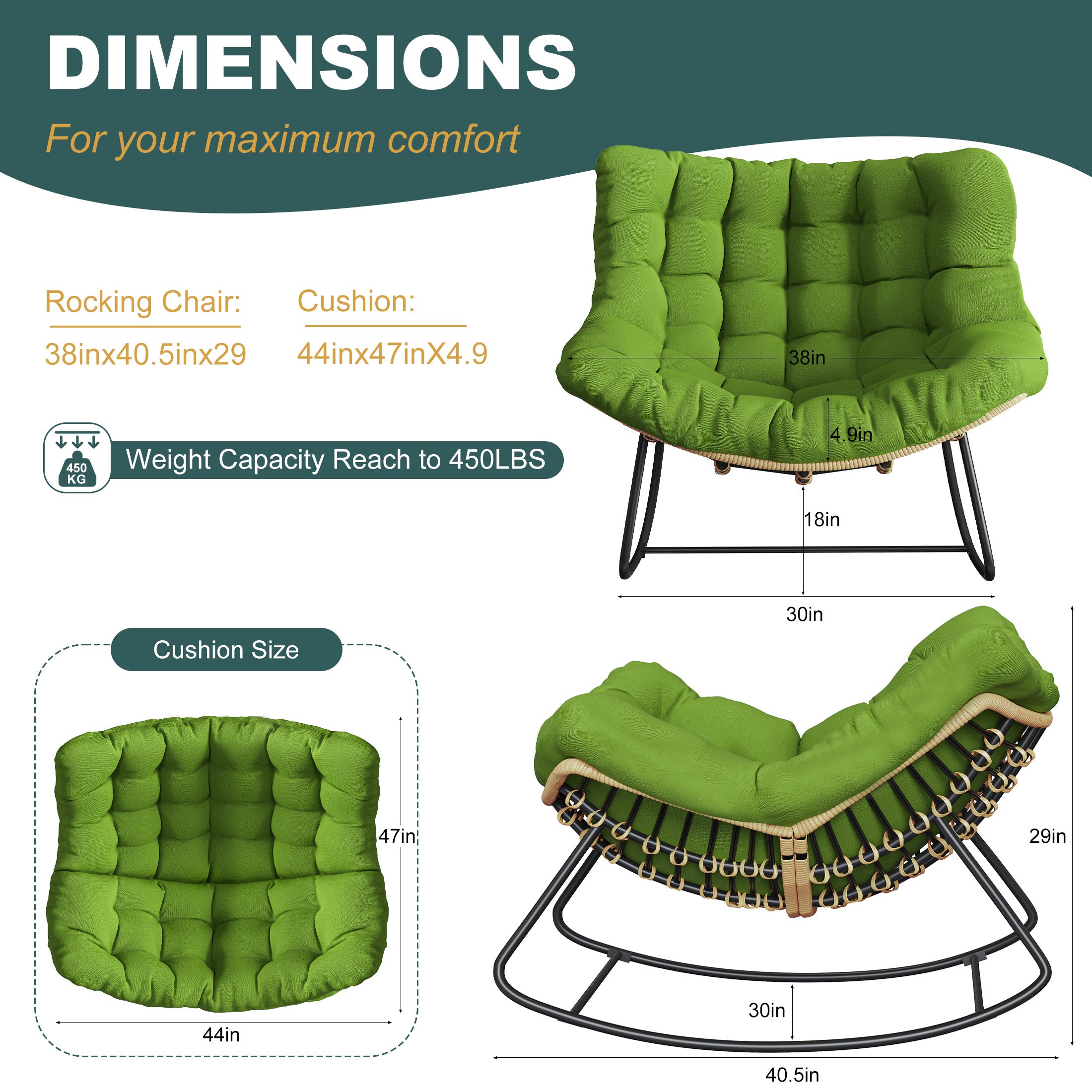 Outdoor Rocking Chair, Oversized Papasan Chair, Indoor Comfy Lounge Rocker-4