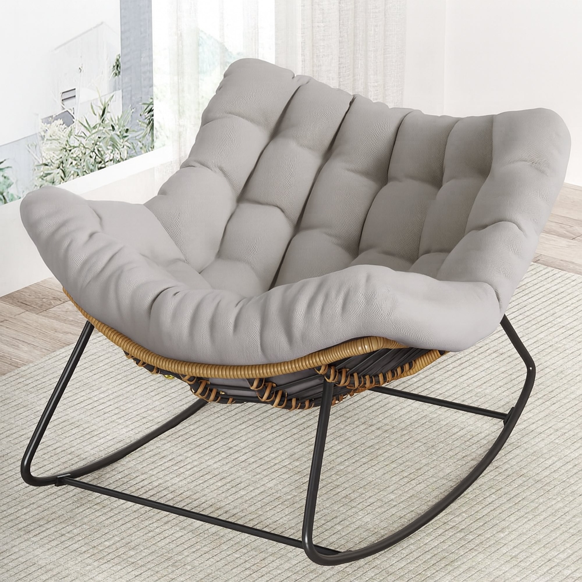 Outdoor Rocking Chair, Oversized Papasan Chair, Indoor Comfy Lounge Rocker-0