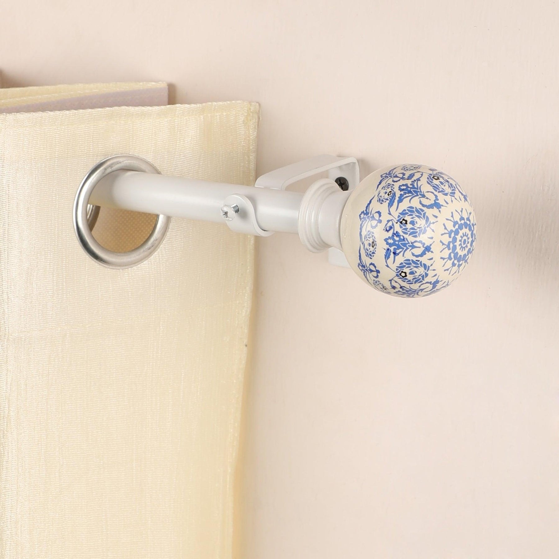 White Extendable Curtain Pole | Blue & White Ceramic Finials | 61-366cm-0
