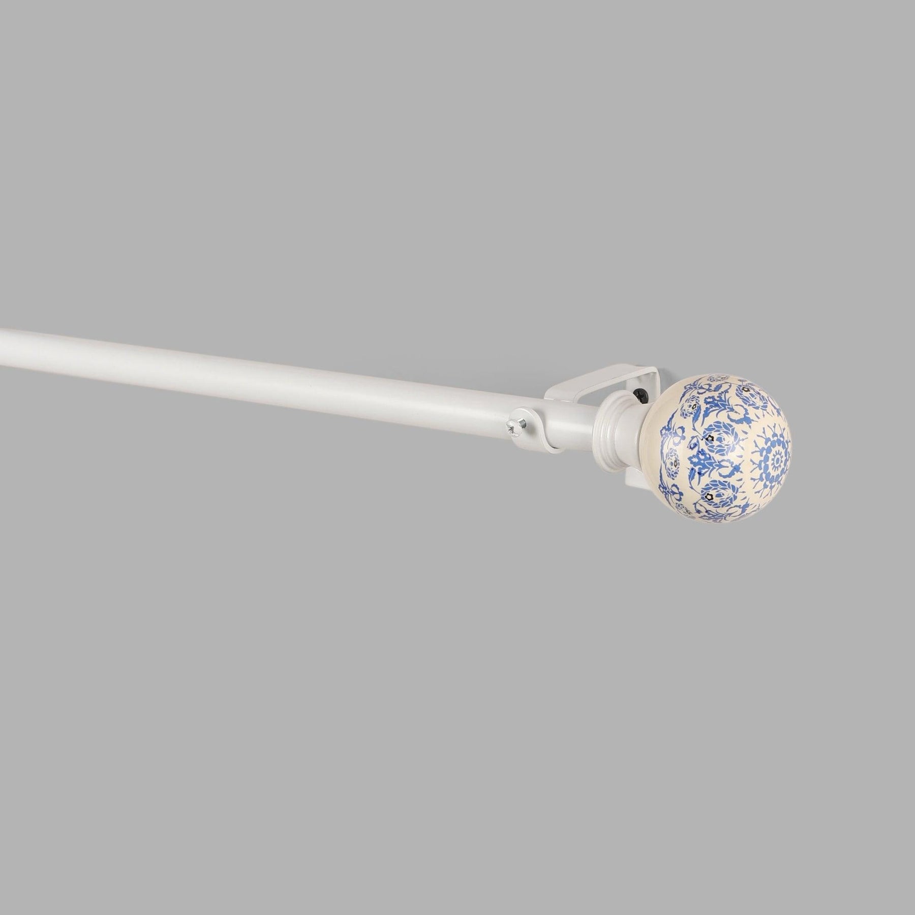 White Extendable Curtain Pole | Blue & White Ceramic Finials | 61-366cm-1