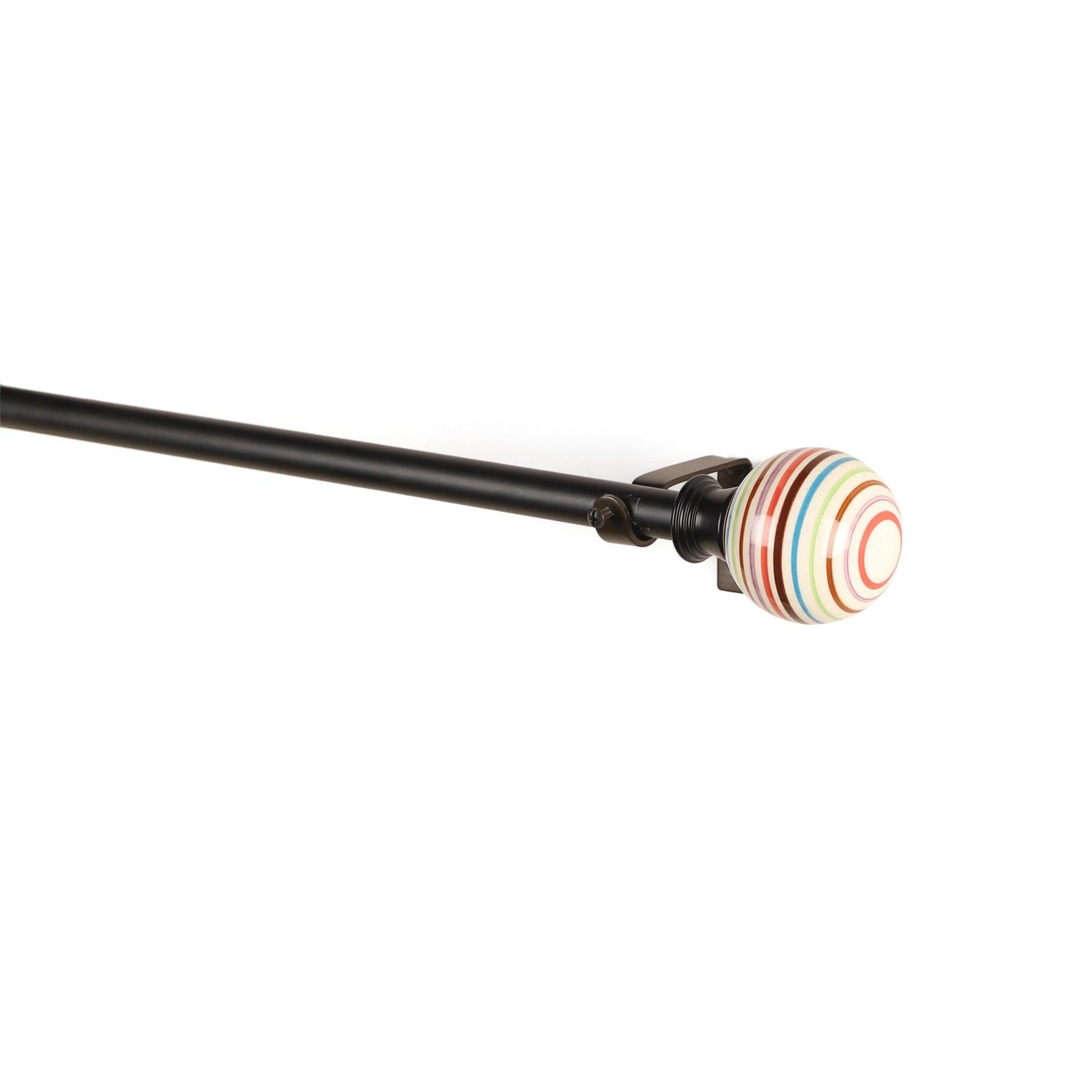 Black Extendable Telescopic Curtain Pole | Rod With Colorful Striped Finials | 61-366cm-1