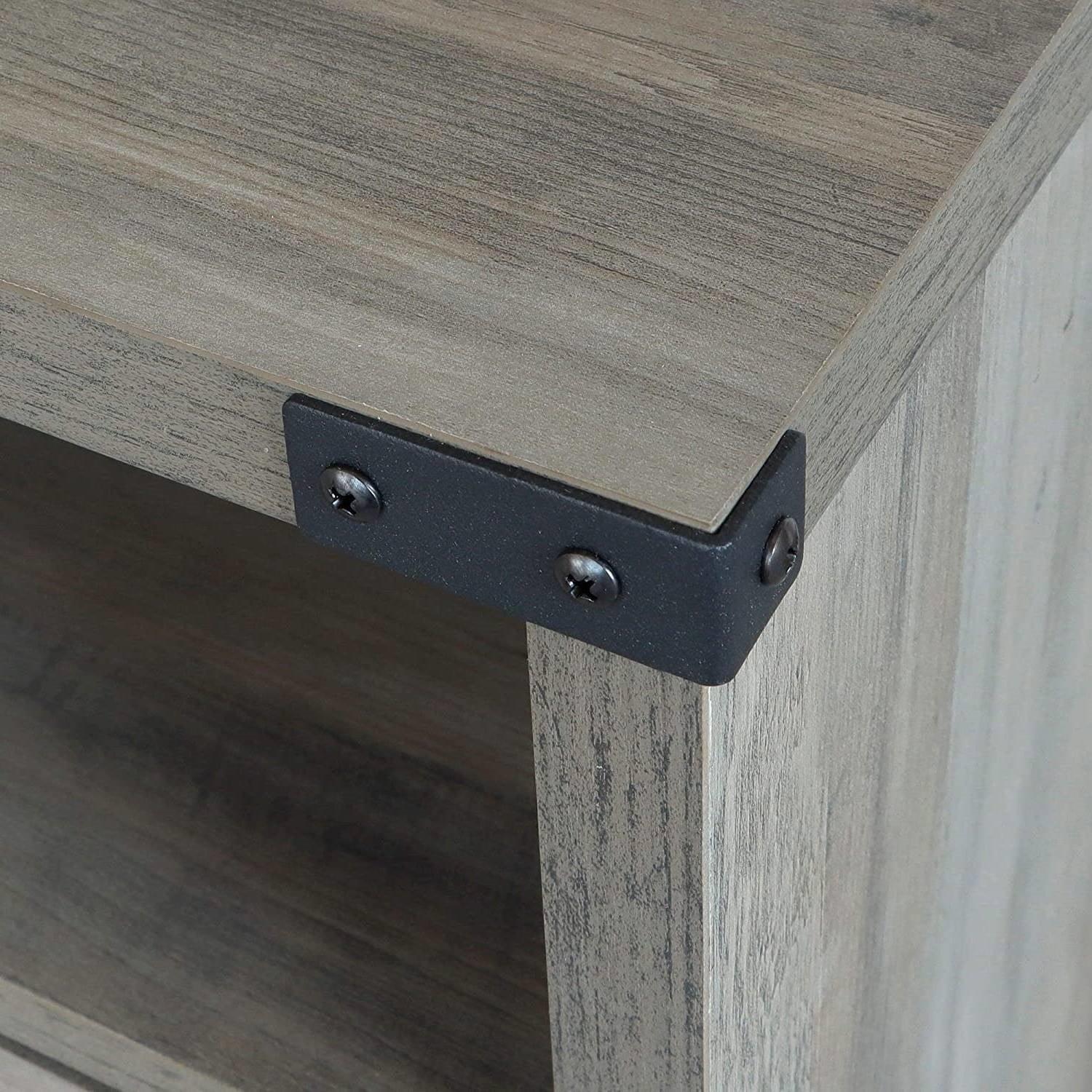 Farmhouse Style End Table Barn Door Nightstand with Open Shelf in Rustic Oak - PRHOMZ