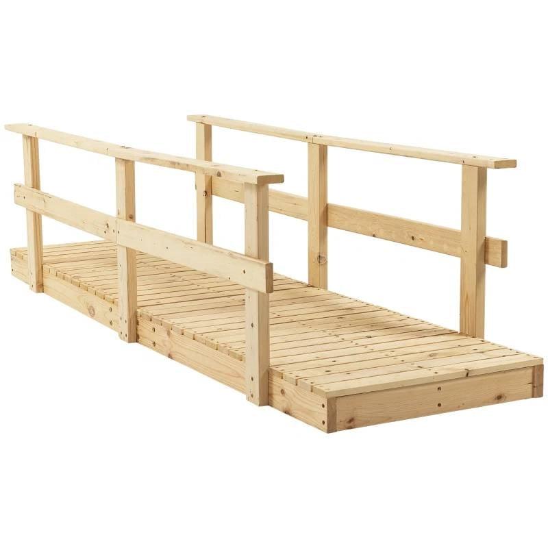 7 ft. Wooden Garden Bridge with Hand Rails in Natural Finish - PRHOMZ