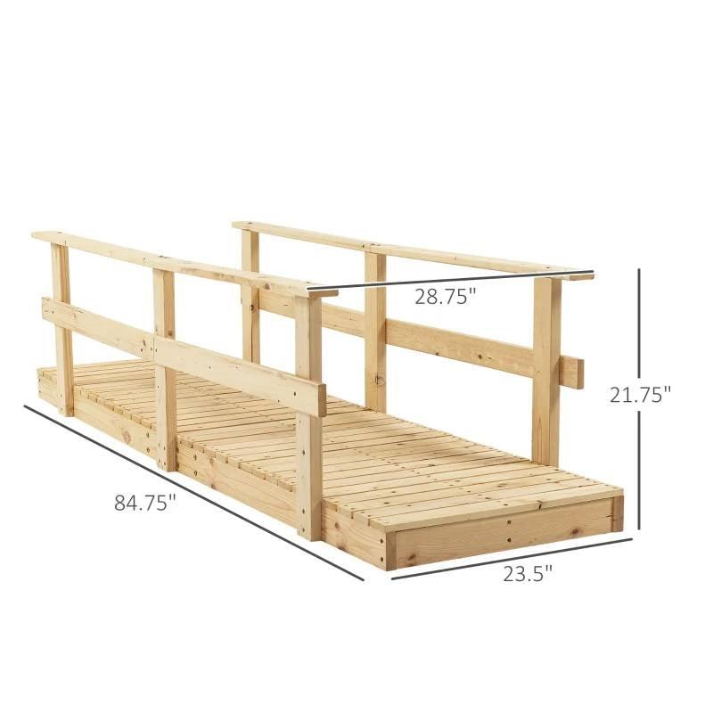 7 ft. Wooden Garden Bridge with Hand Rails in Natural Finish - PRHOMZ