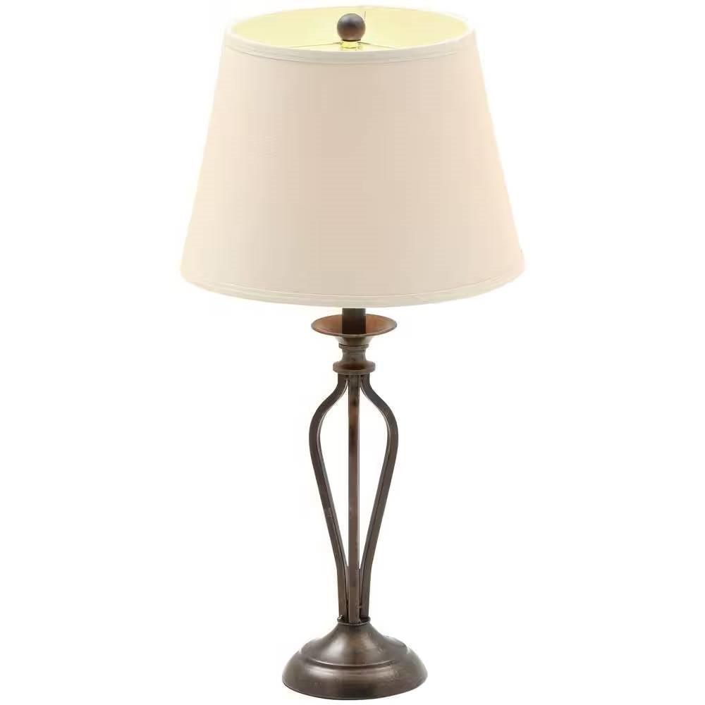 Traditional Bronze Metal Finish Table Lamp with Beige Linen Shade - PRHOMZ