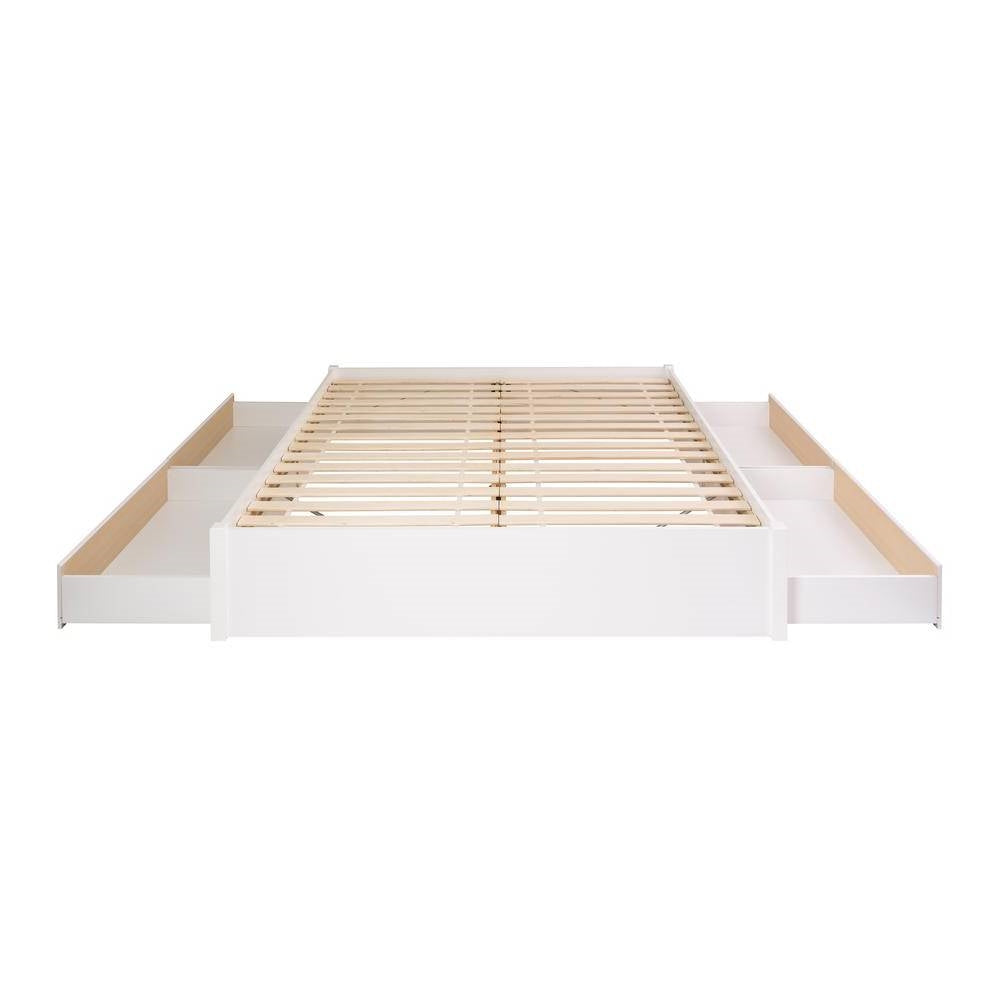 King Size 4 Drawer Storage White Wooden 4 Post Platform Bed Frame-0