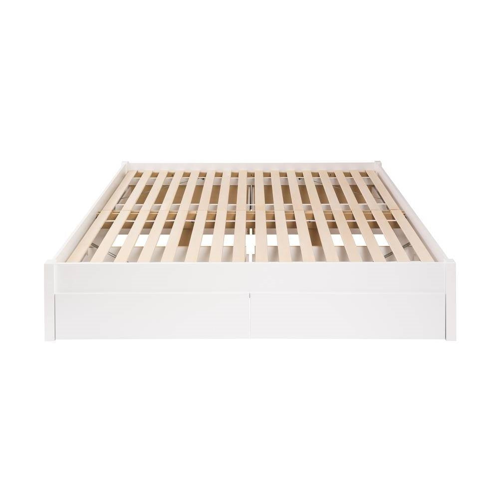 King Size 4 Drawer Storage White Wooden 4 Post Platform Bed Frame-3