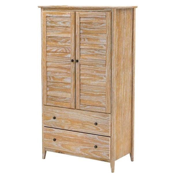 FarmHome Louvered Distressed Driftwood Solid Pine Armoire - PRHOMZ