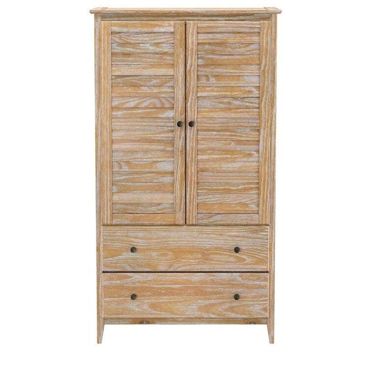 FarmHome Louvered Distressed Driftwood Solid Pine Armoire - PRHOMZ