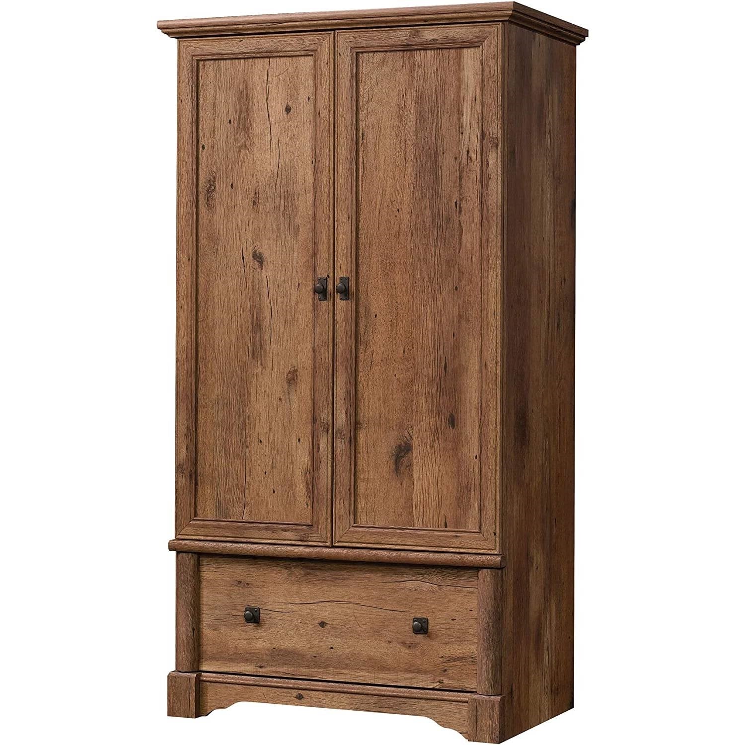 Rustic Oak Drawer and Garment Rod Wardrobe Armoire-0
