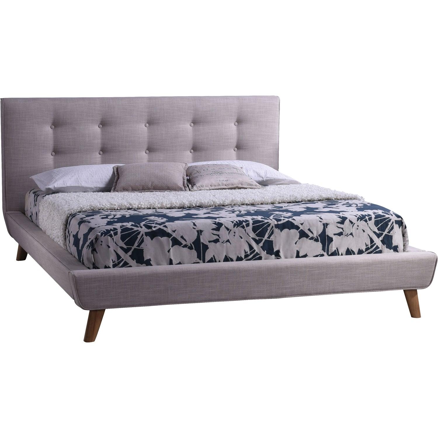 Queen size Mid-Century Style Beige Upholstered Platform Bed - PRHOMZ
