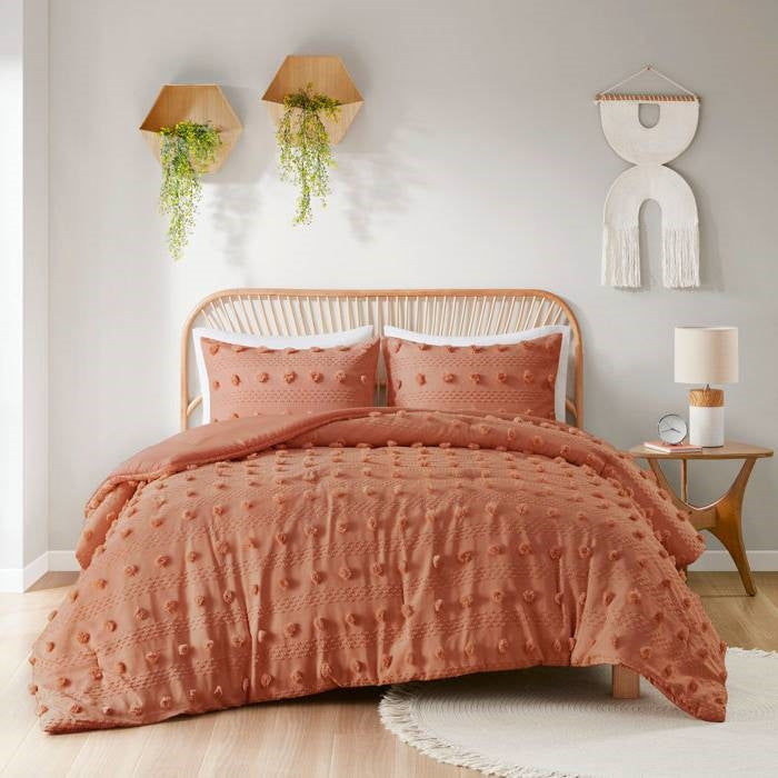 Full/Queen 3-Piece Rust Orange Pompom Microfiber Comforter Set-0