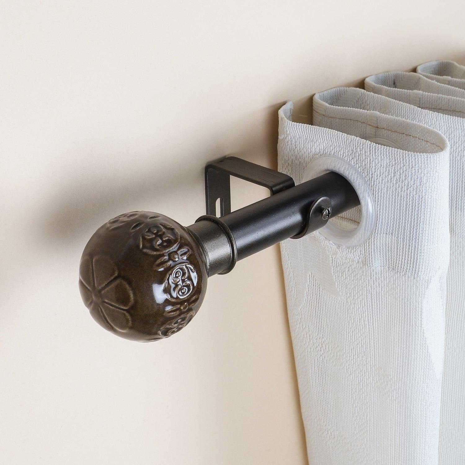 Black Extendable Curtain Pole | 19mm | Textured Ceramic Finials | 61-366cm-0