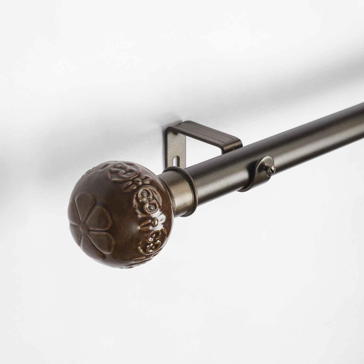Black Extendable Curtain Pole | 19mm | Textured Ceramic Finials | 61-366cm-1