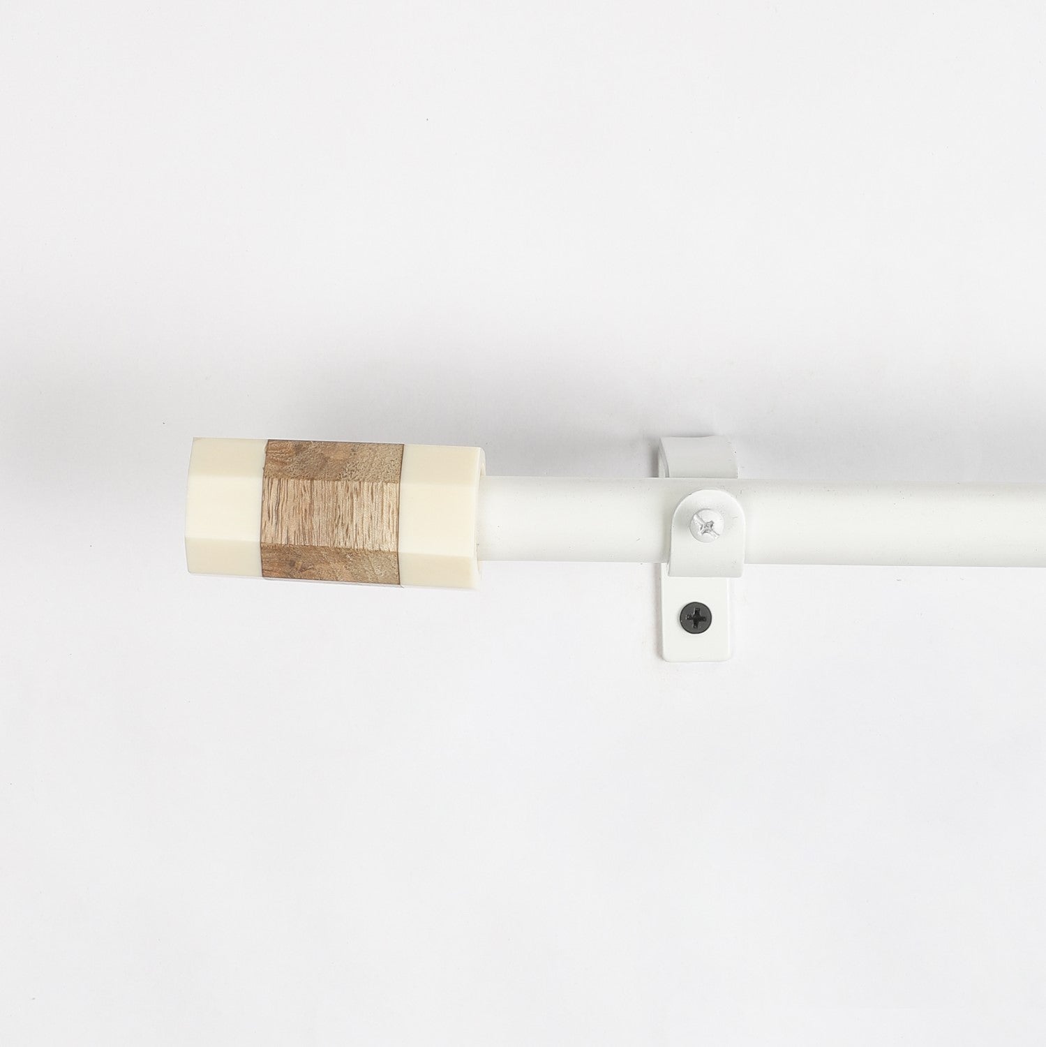 White Extendable Curtain Pole | 19mm | Marble & Wood Finials | 61-366cm-1