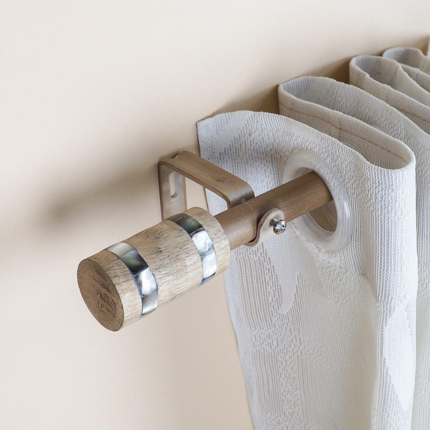 Brown Extendable Curtain Pole | 19mm | Wooden Finials | 61-366cm-0