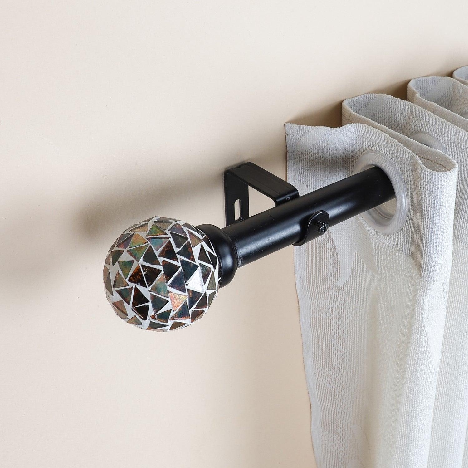 Black Extendable Curtain Pole | Mosaic Glass Finials | 61-366cm-0