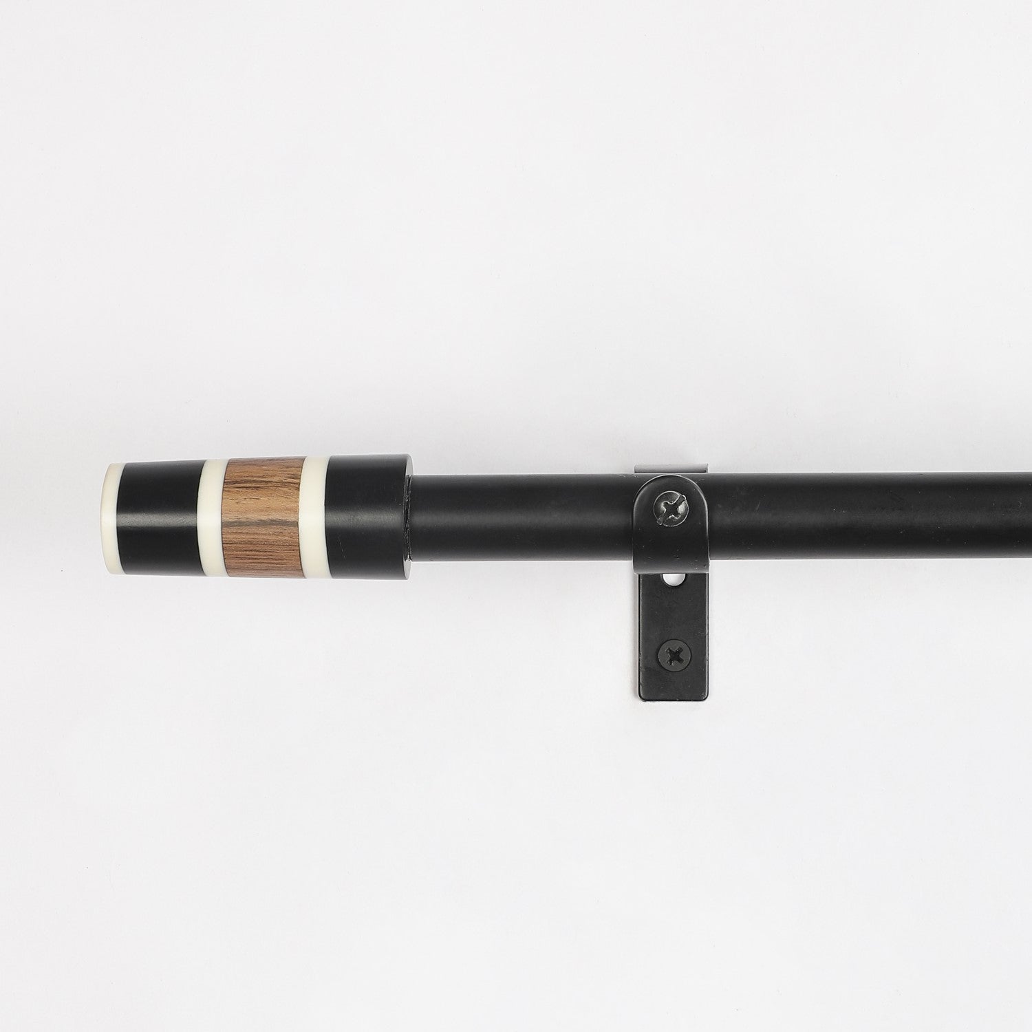 Black Extendable Curtain Pole | 19mm | Wood & Metal Finials | 61-366cm-1