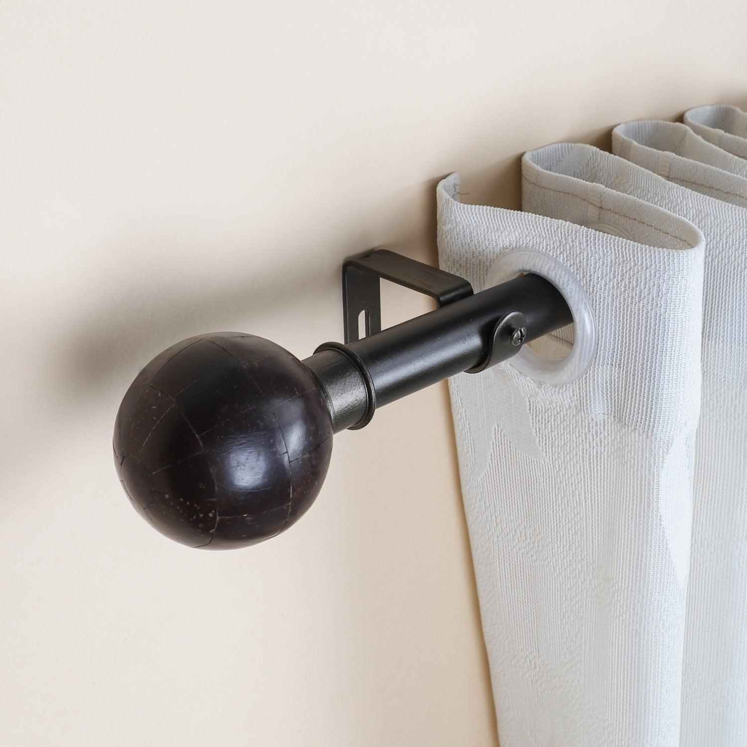 Black Extendable Curtain Pole | 19mm | Coconut Shell Finials | 61-366cm-0