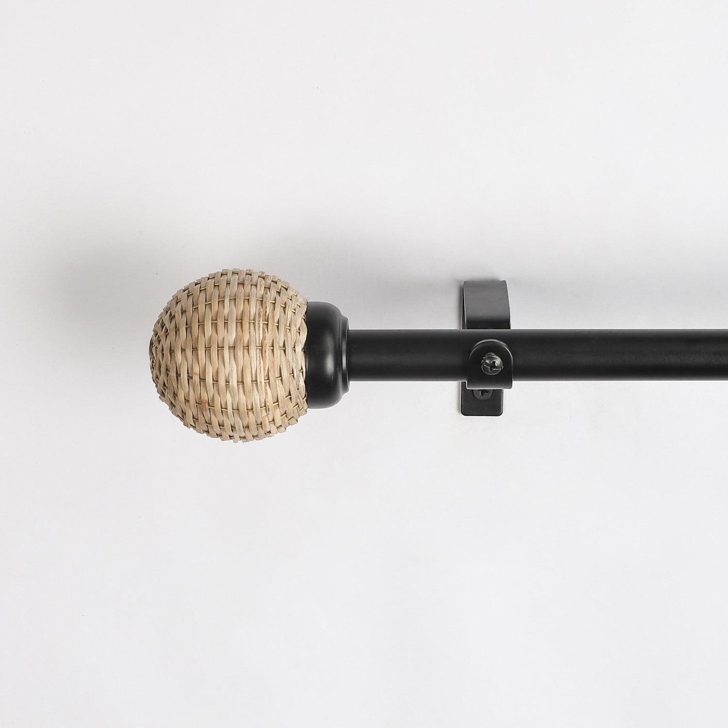 Black Extendable Curtain Pole | 19mm | Wicker Finials | 61-366cm-1