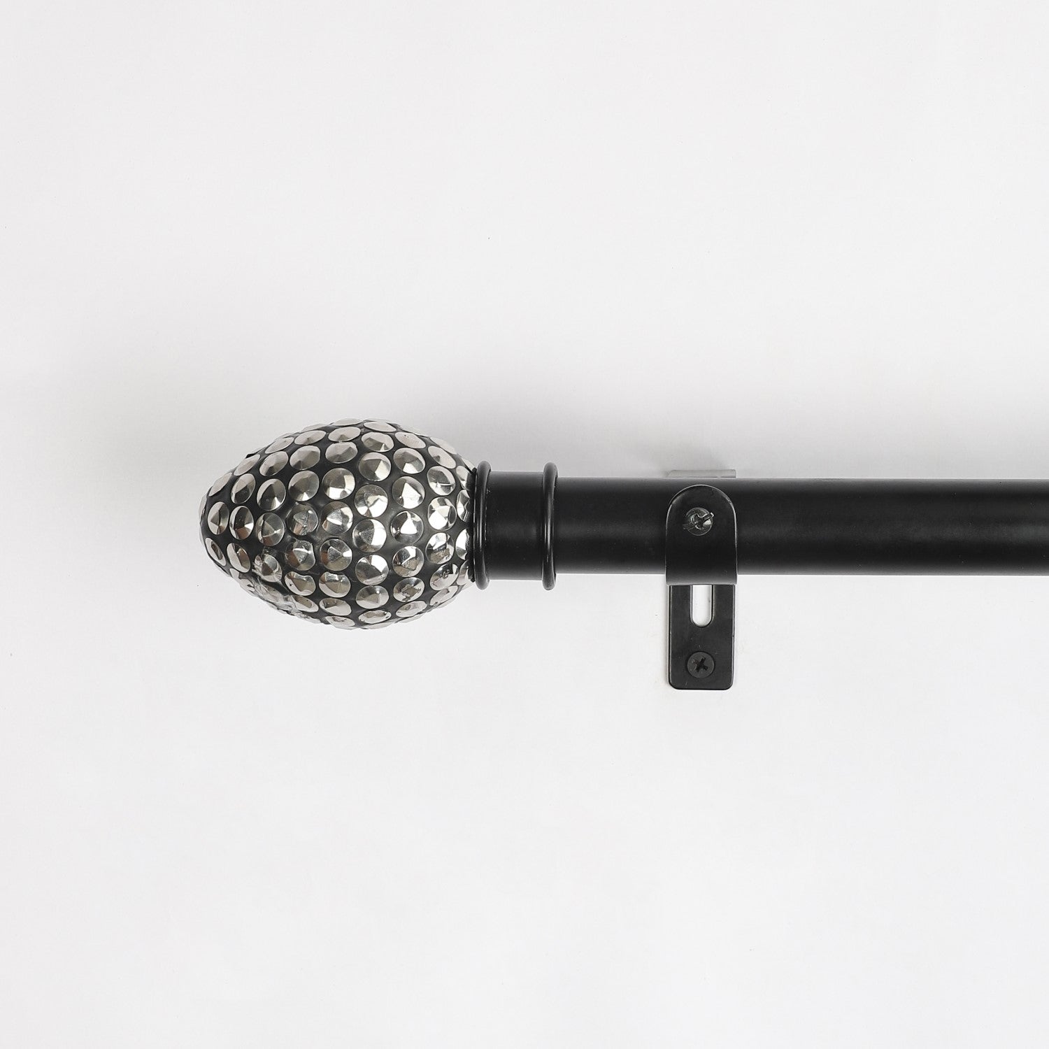 Black Extendable Curtain Pole | 19mm | Studded Finials | 61-366cm-1