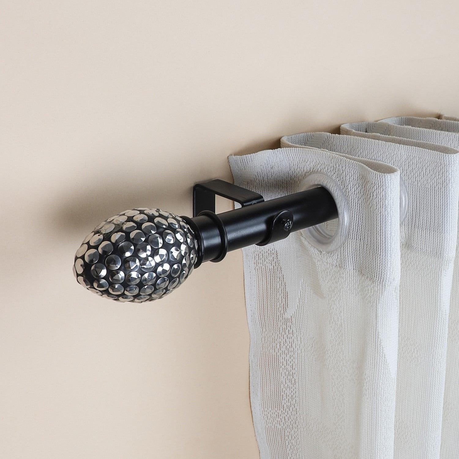Black Extendable Curtain Pole | 19mm | Studded Finials | 61-366cm-0