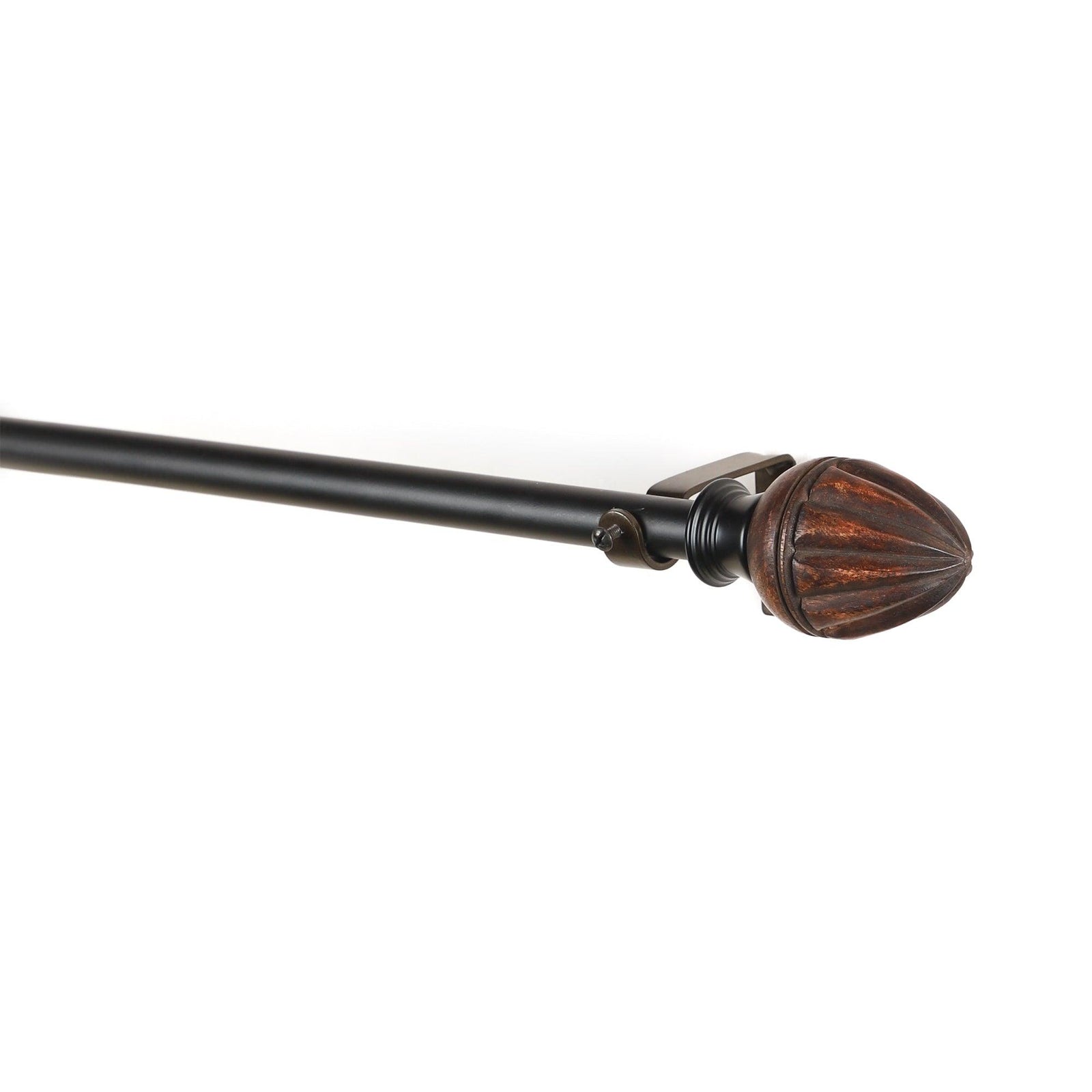 Black Extendable Curtain Pole | Ribbed Wooden Finials | 61-366cm-1