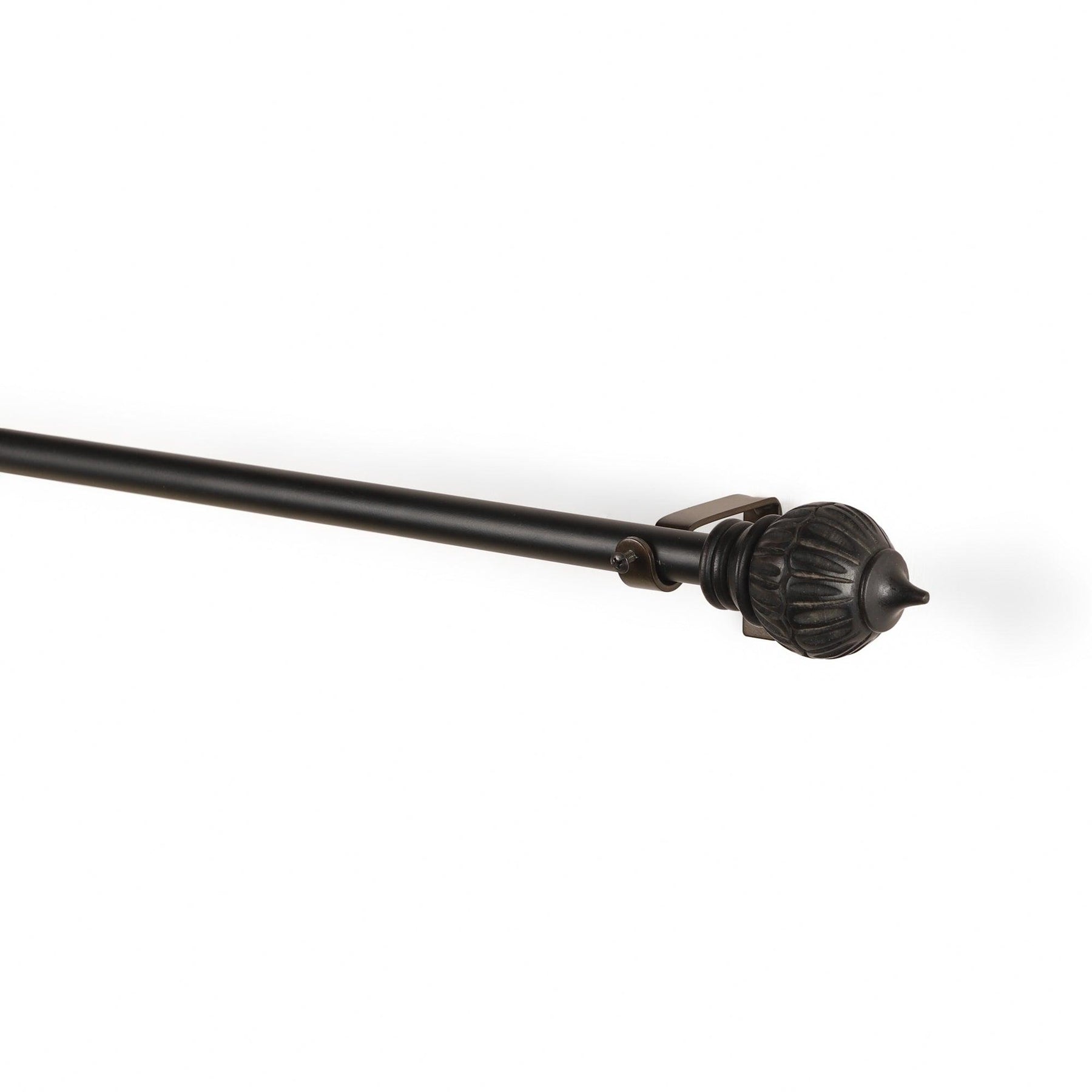 Black Extendable Curtain Pole | Carved Wooden Finials | 61-366cm-1