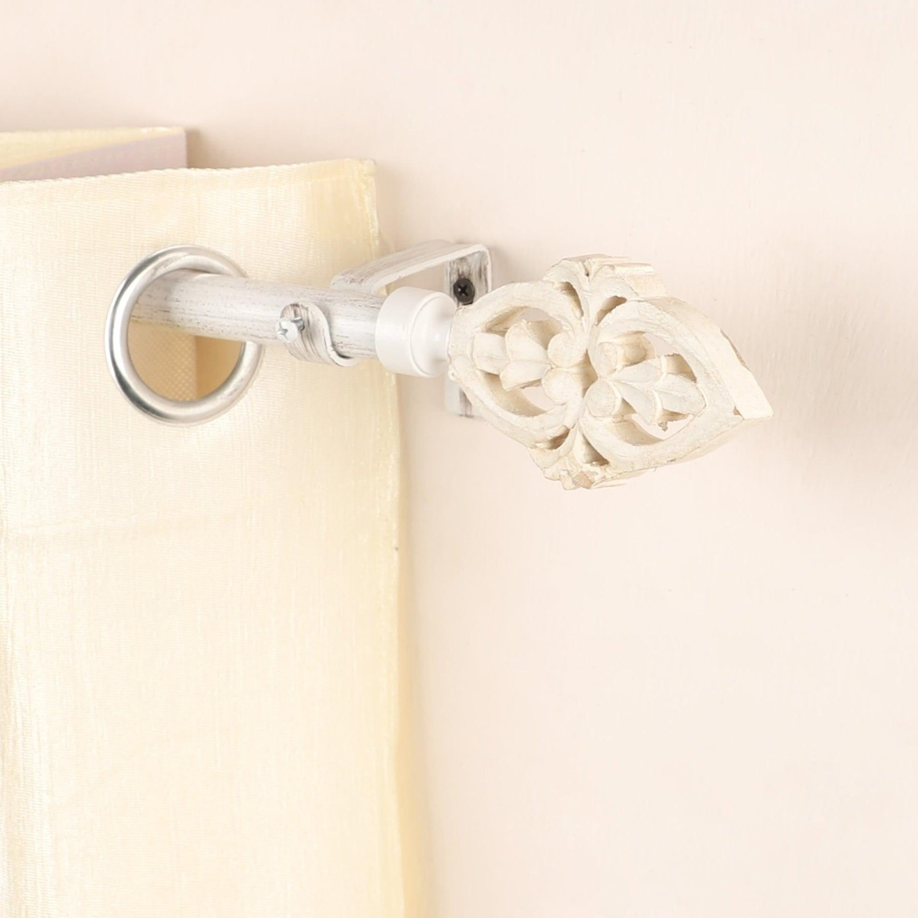 White Extendable Curtain Pole | Ornate Floral Finials | 25mm Thick | 61-366cm-0
