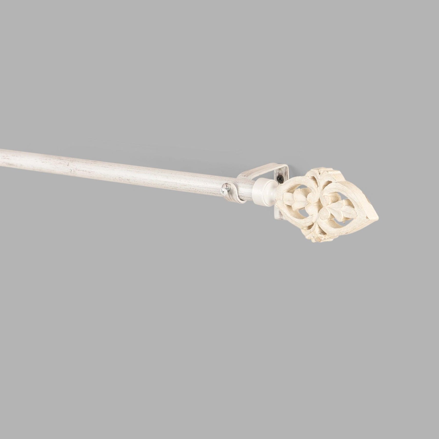 White Extendable Curtain Pole | Ornate Floral Finials | 25mm Thick | 61-366cm-1