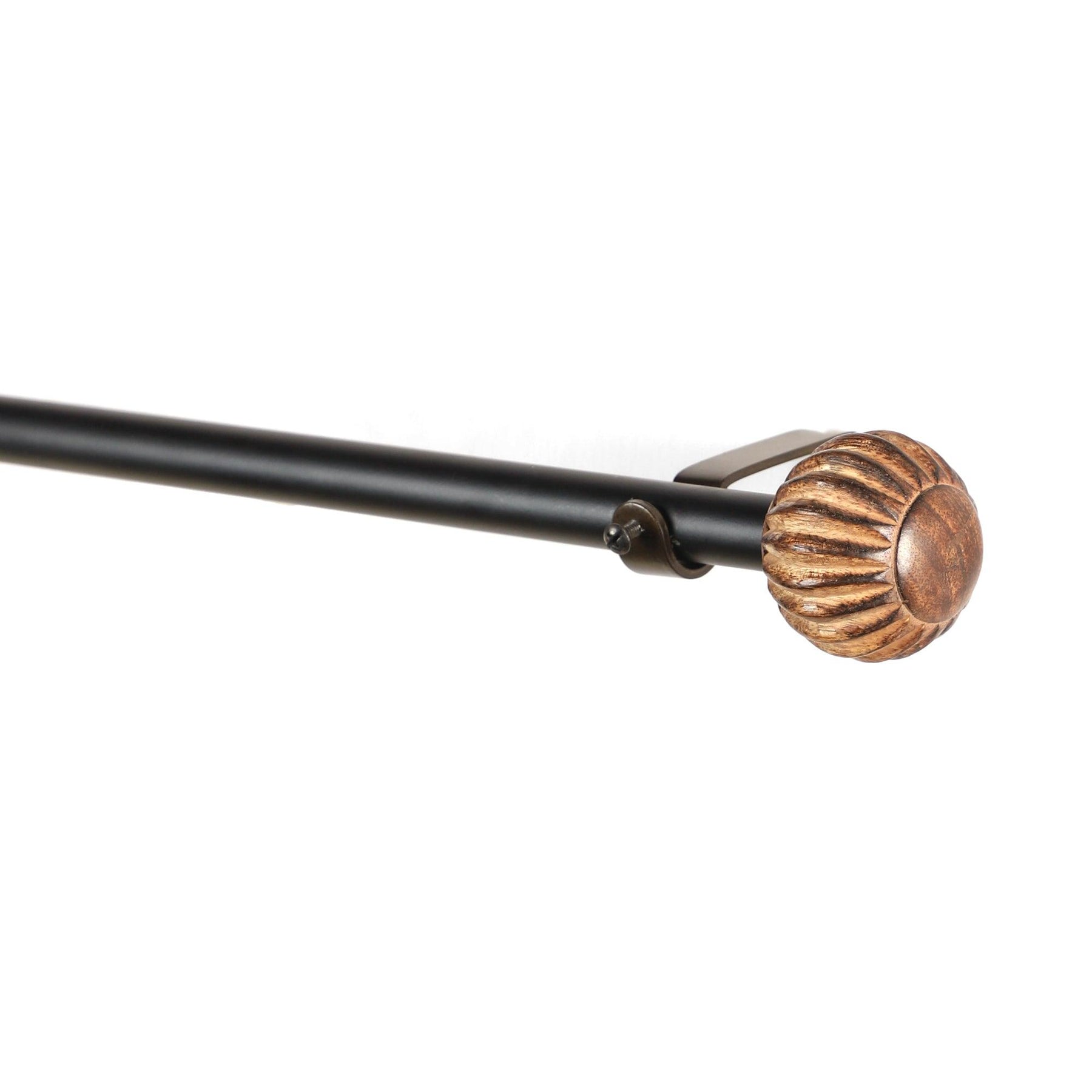Black Extendable Curtain Pole | Carved Wooden Ball Finials | 61-366cm-1